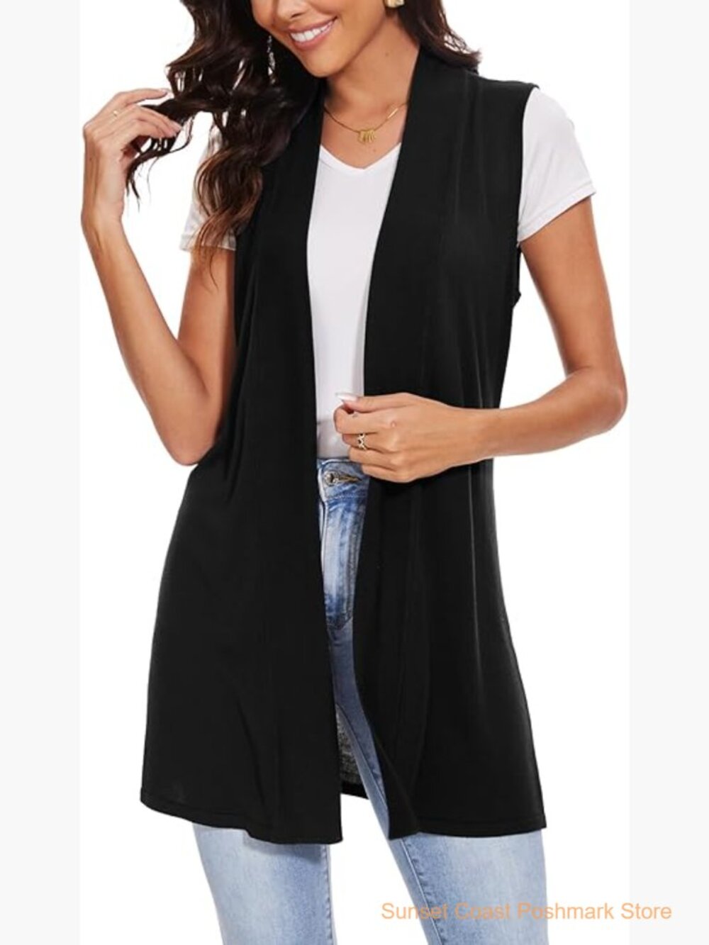 Long Knit Cardigan Vest Sleeveless Open Front Casual Sweater Duster